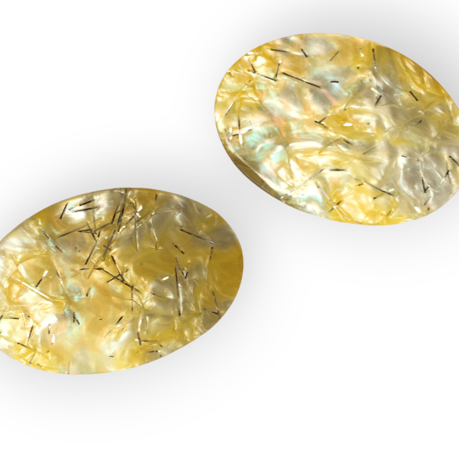 80s Style Iridescent Yellow And Tinsel Post Earrings 15$